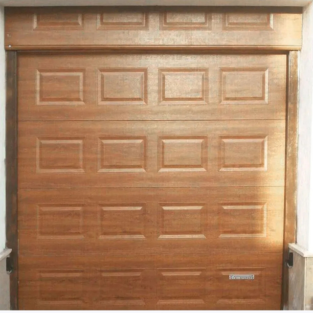 European 18x7 ft steel material wood looking horizontal sliding gate garage doors