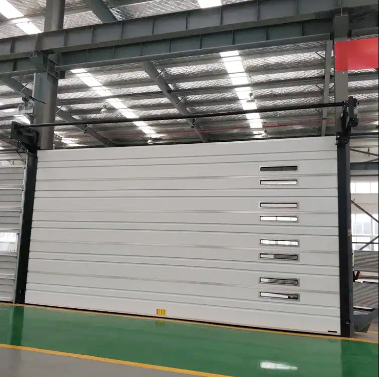 Steel frame pvc curtain automatic stacking up airplane garage door