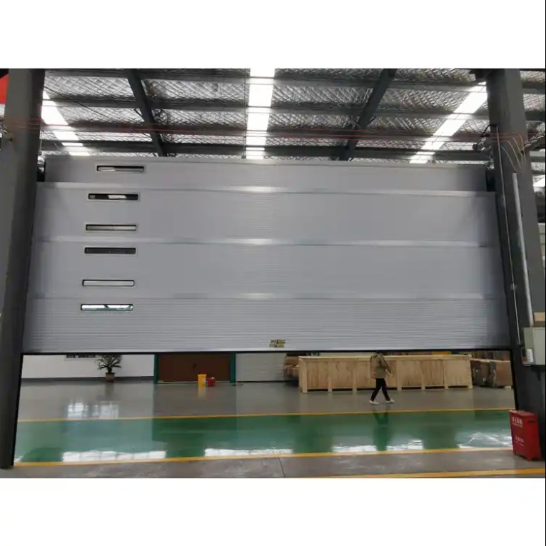 Steel frame pvc curtain automatic stacking up airplane garage door